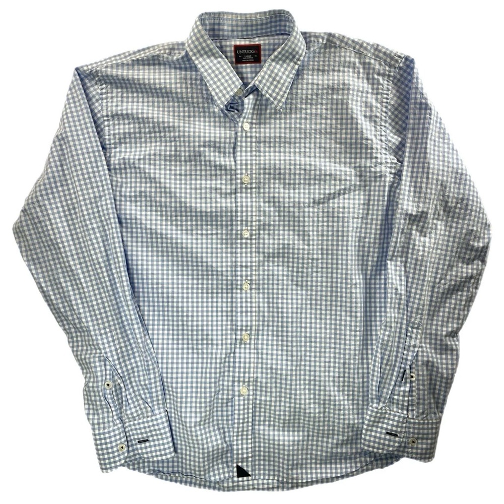 Untuckit Shirt Men Large Blue White Gingham Check Button Up Long Sleeve Cotton
